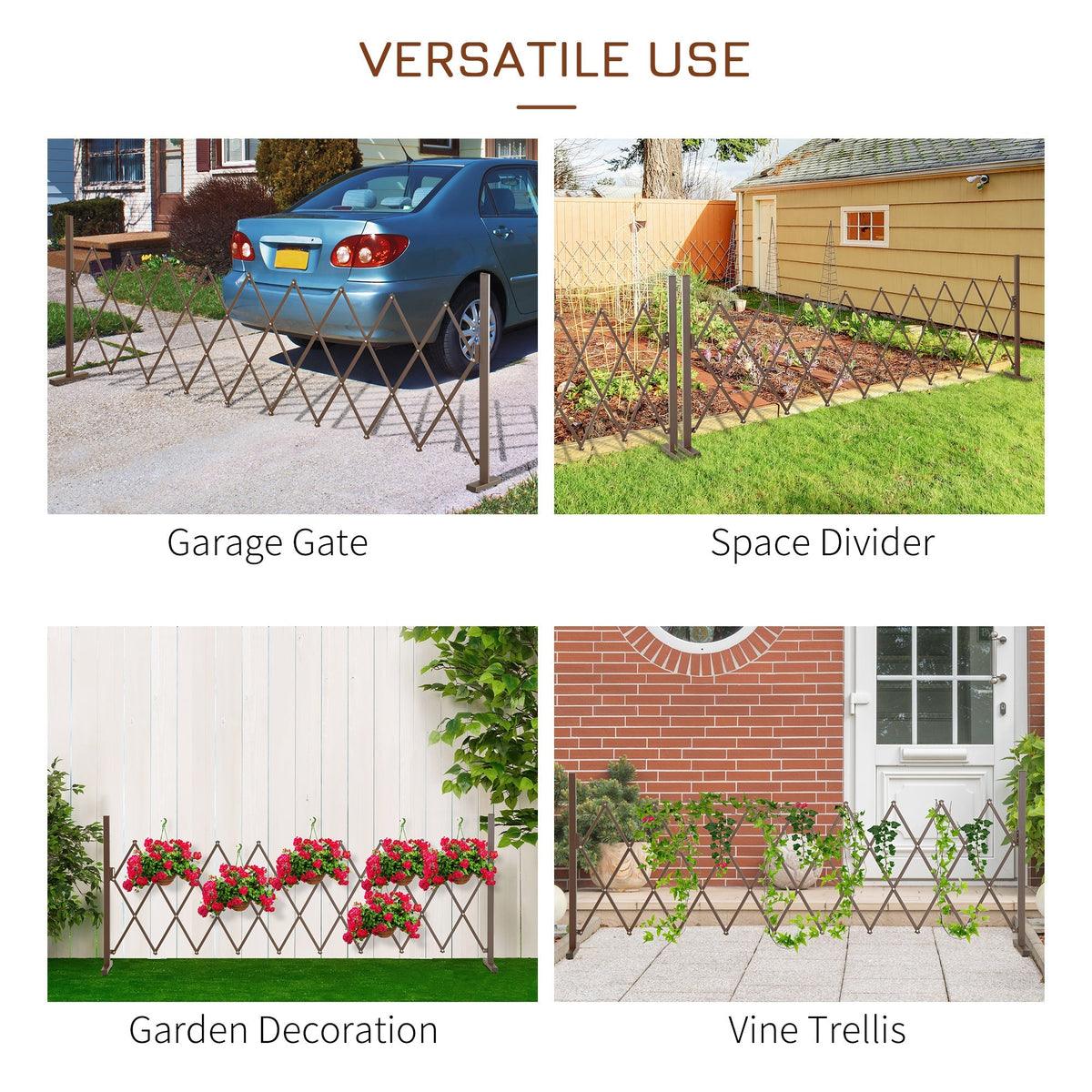 Extendable Scissor Gate Barrier Gate 35-300cm H103.5cm Aluminum Brown
