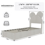 Modern Minimalist Upholstered Bed, Soft Cartoon-Design Headboard, Storage Base, Beige