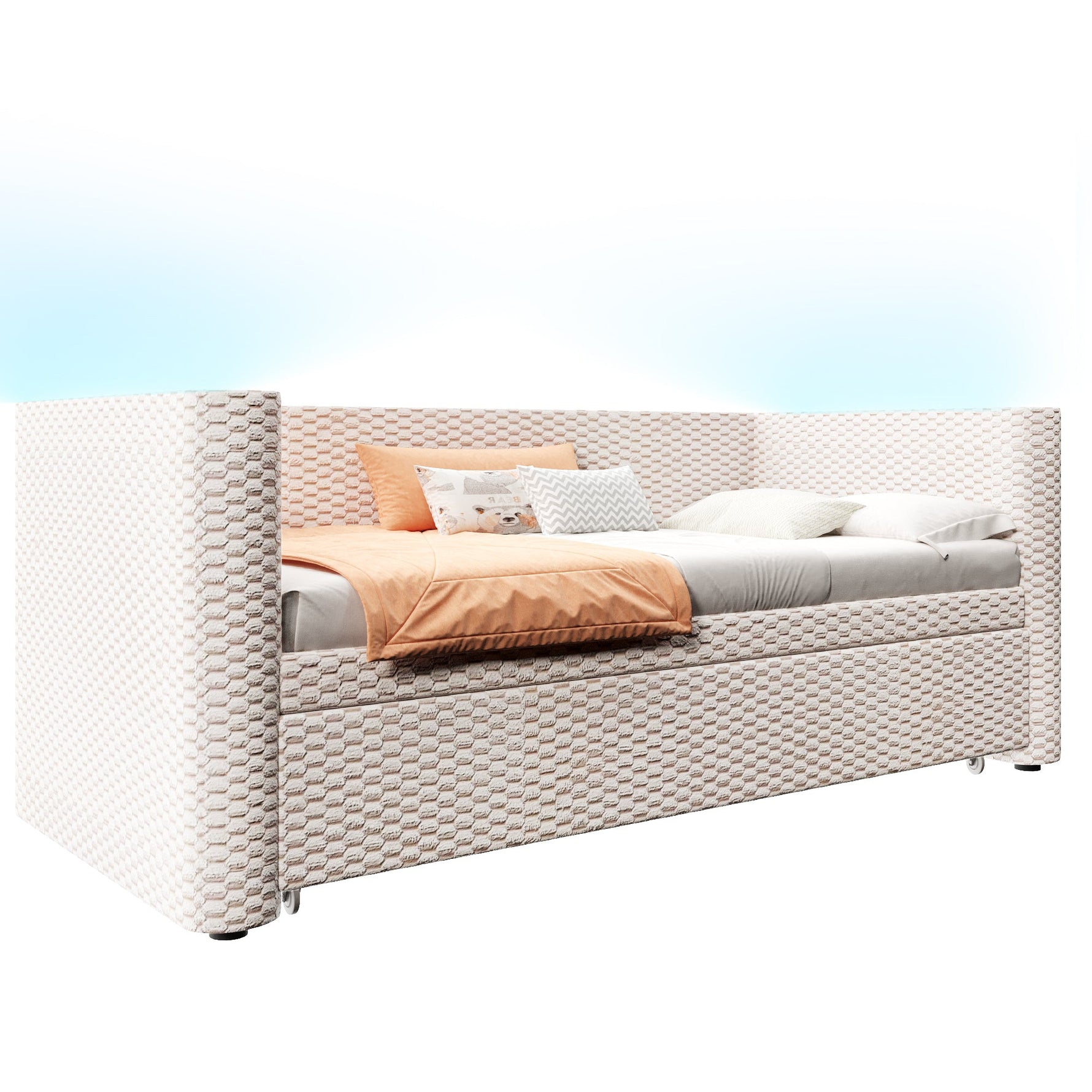 Daybed Sofa Bed 90/180x200cm Pull-out Bed Multifunctional LED Light - Velvet Beige