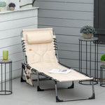 Sun Lounger, Foldable with Pillow, 5-Way Adjustable Backrest, Beige