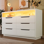 Sideboard Chest of Drawers LED 6 Drawers Marble Storage, White