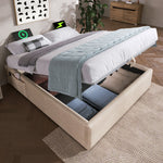 Upholstered Double Bed, 140x200 cm, with USB-C, Linen Natural