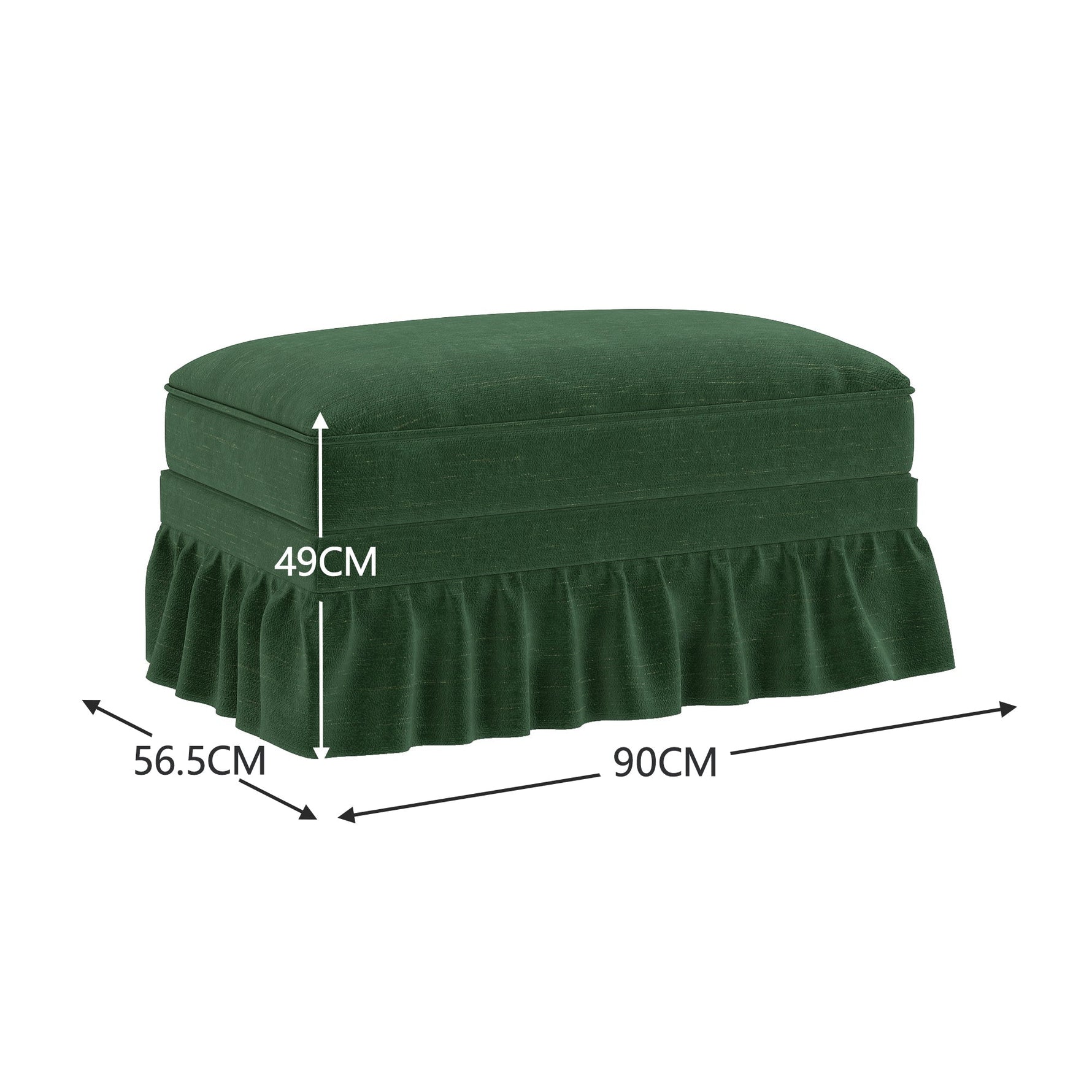 Windsor Stool with Removable Ruffle Skirt and Chenille Fabric, Green