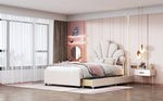 Upholstered Children's Bed 90x200cm Floral Headboard Storage Velvet Beige