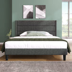 Upholstered Bed 140x200cm, with Slatted Frame & Headboard, Double Bed, Linen Dark Grey