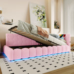 Daybed with LED Light, Hydraulic Storage and USB Charging, Pink Imitation Fleece