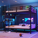 Bunk Bed with Desk, Storage, LED Light and USB Port, 140 x 200 cm, Black Iron