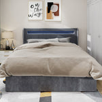Modern Minimalist Upholstered Bed, LED Headboard, 140x200cm, Grey