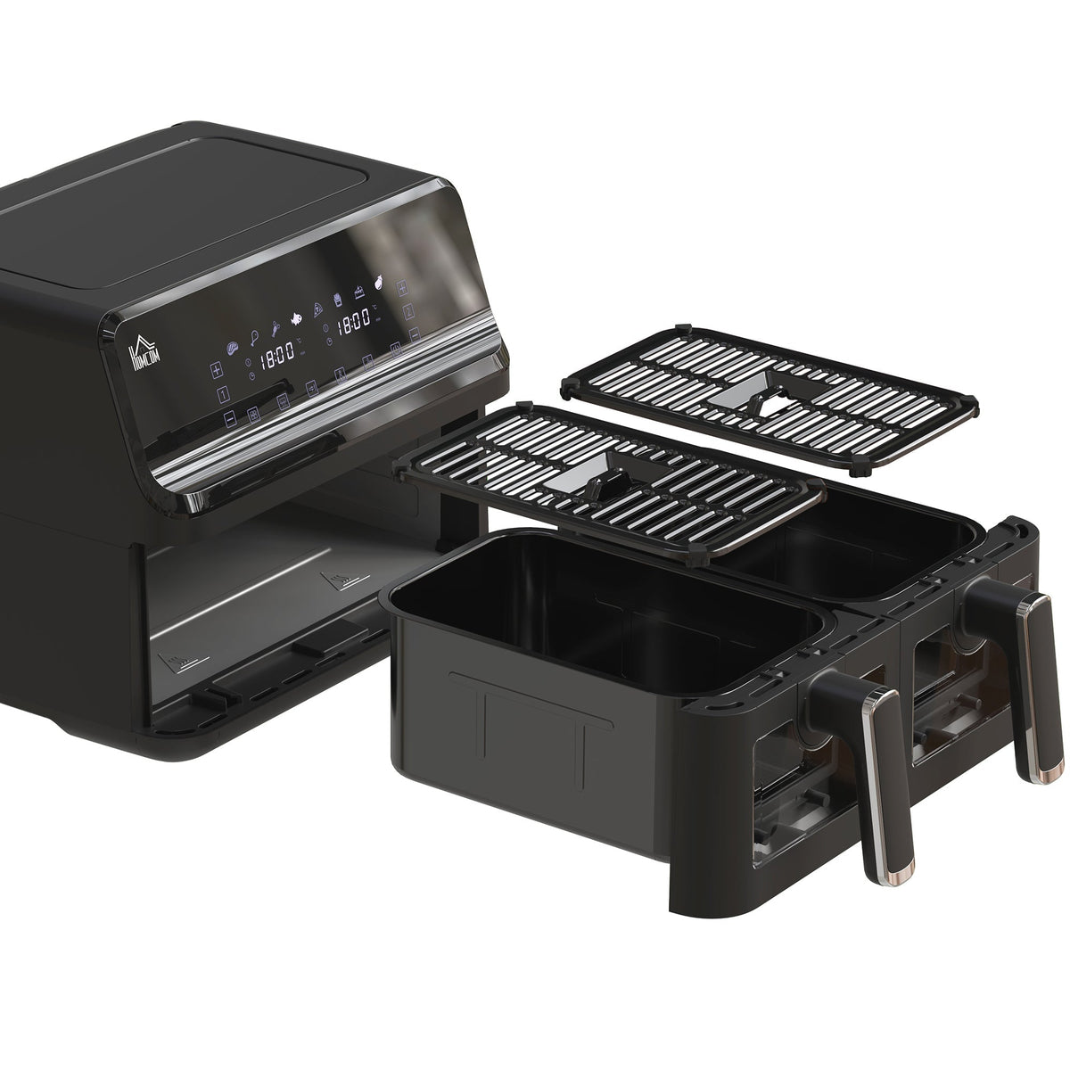 Air Fryer, Dual 4-Liter Baskets, 8 Programs, Black