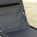 Folding Chaise Loungue Sun Lounger 5 Position Adjustable Backrest Removable Headrest Black Fabric