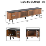 Modern TV Cabinet with Gitter Doors and Storage, Black and Walnut Wood