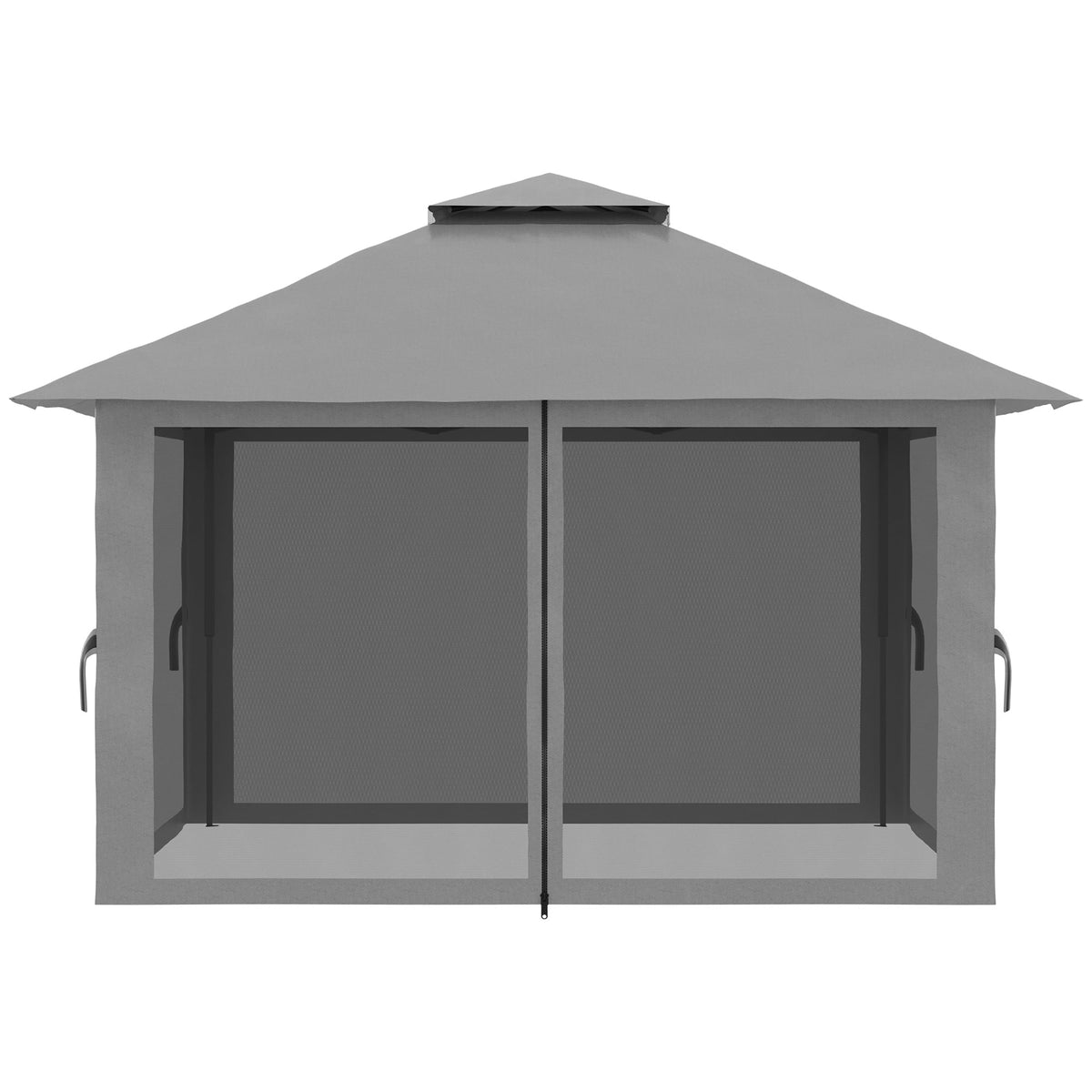Folding Pavilion 4x4m Pop-Up Double Roof UV Protection Mesh Walls Dark Grey