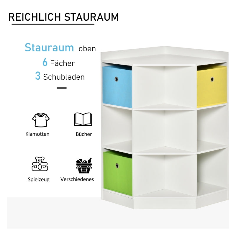 Children's Corner Shelf 3 Storage Boxes Toy Storage White