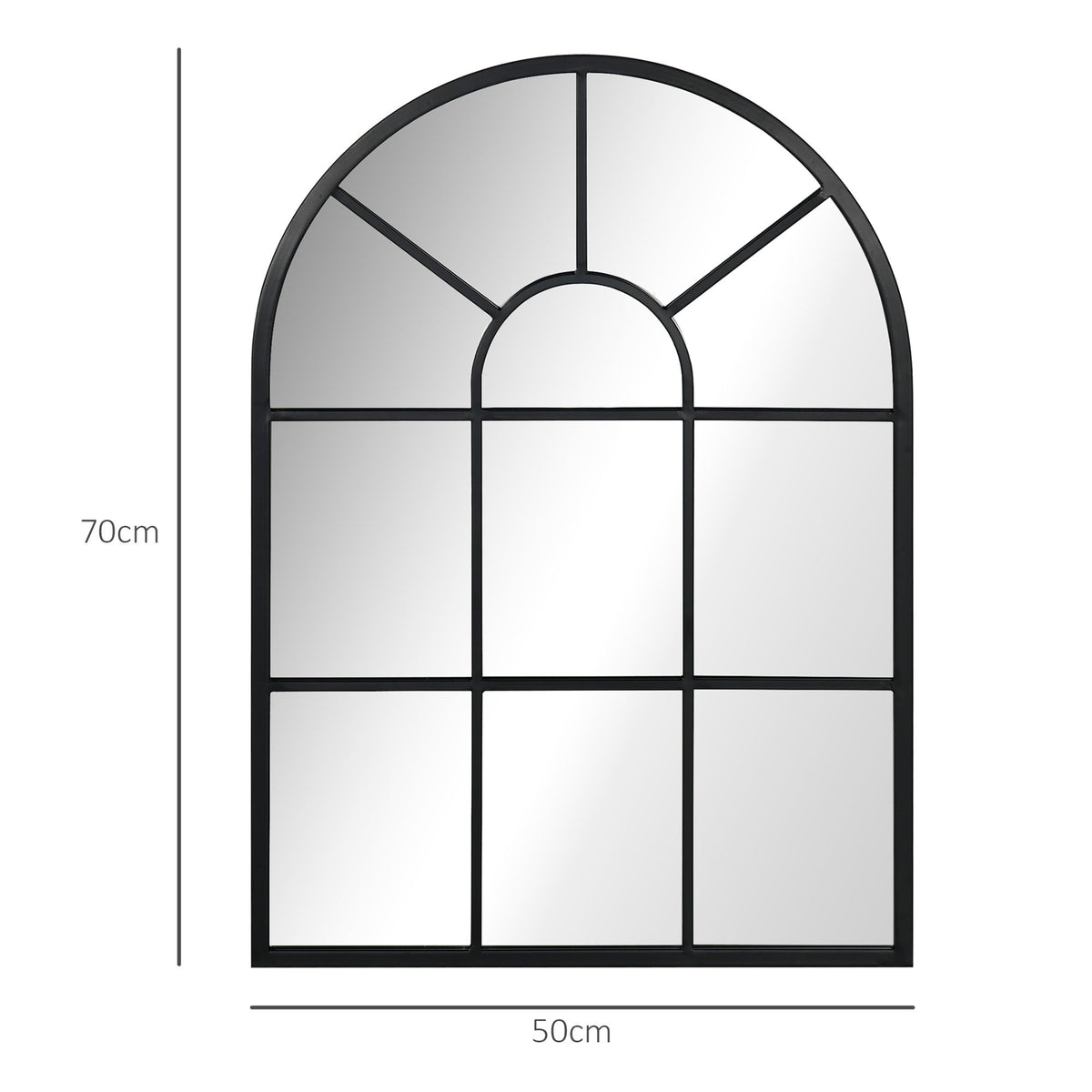 Wall Mirror Window Mirror, Decorative 70x50cm Hanging, Black Metal Frame
