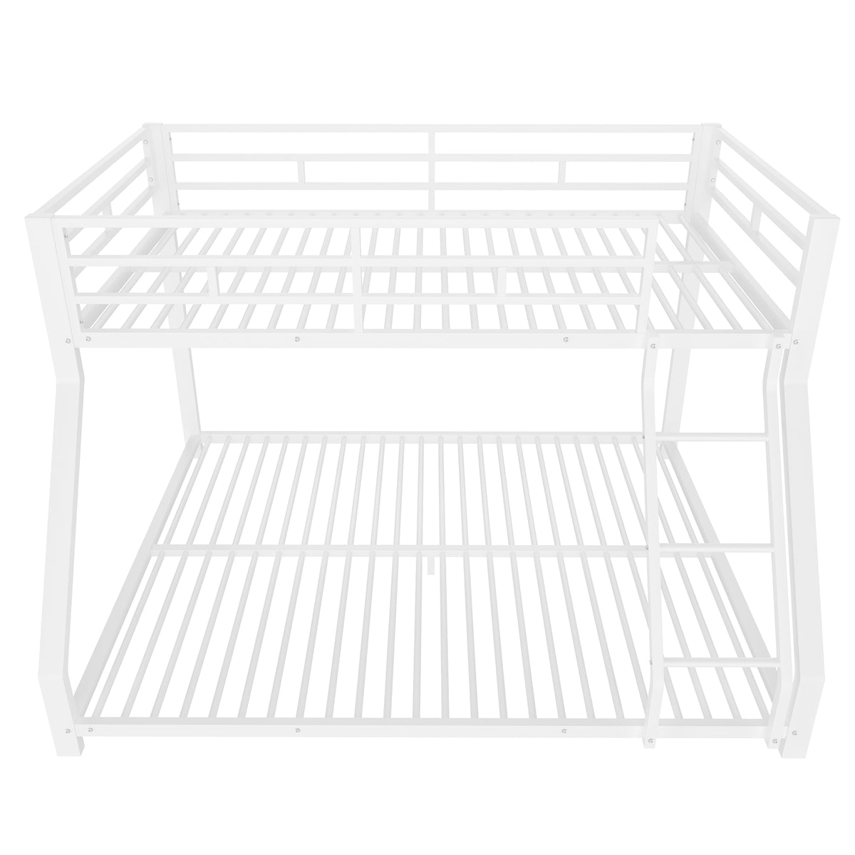 Bunk Bed 90x200 & 140x200 cm with Guardrail & Steps, White Metal