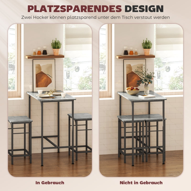 Bar Table Set with Bar Stools, 2 Chairs, Grey