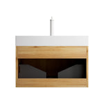 Wall-Mounted Bathroom Vanity Unit with Resin Basin and Drawer, Natural Wood Grain