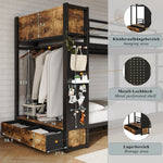Bunk Bed 120x200 cm with Multifunctional Storage System, Black Metal