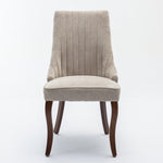 Dining Chairs Channel Upholstered Comfy Fabric Set of 2 with Curved Solid Wood Legs - Rayon Linen Beige