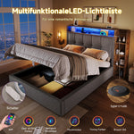 Upholstered Bed 90x200cm Storage LED USB/Type-C App Control - Linen Grey
