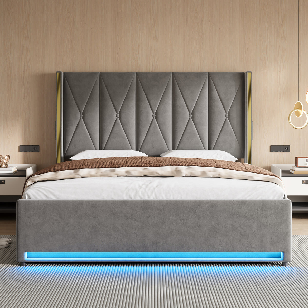 Padded Storage Bed 180x200cm with LED & USB, Velour