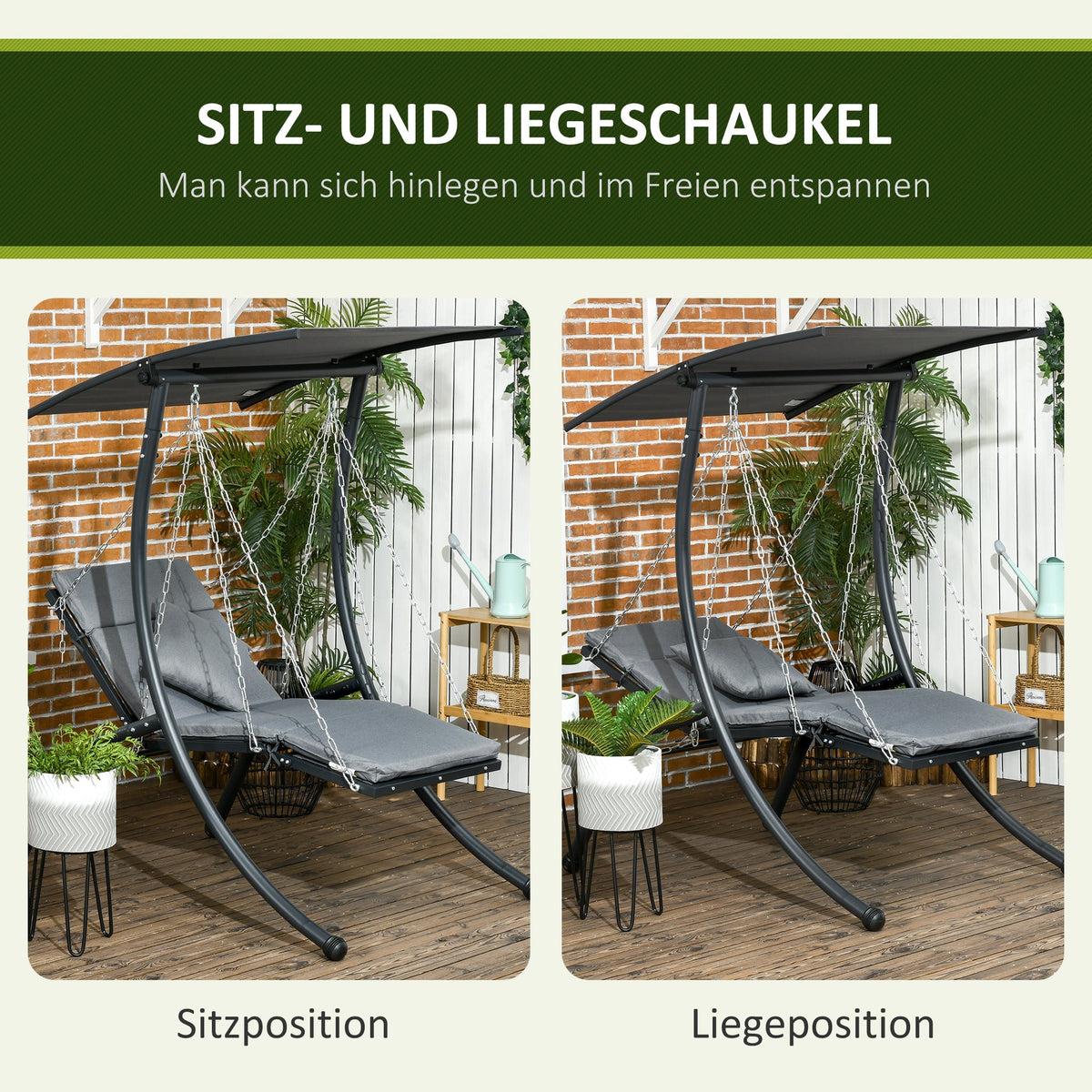 Hollywood Swing Garden Swing Cushions Adjustable Sunshade, Dark Grey