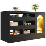 Chest of Drawers Cabinet, Modern 6-Drawer Hollow Door LED Light, Black