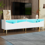 Modern TV Cabinet 180x50cm LED Lighting Glass Front Storage Lowboard White Gold Metal