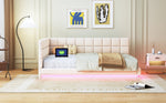 Upholstered Bed Sofa, 140x200 Multifunctional with LED & USB, Velvet Beige