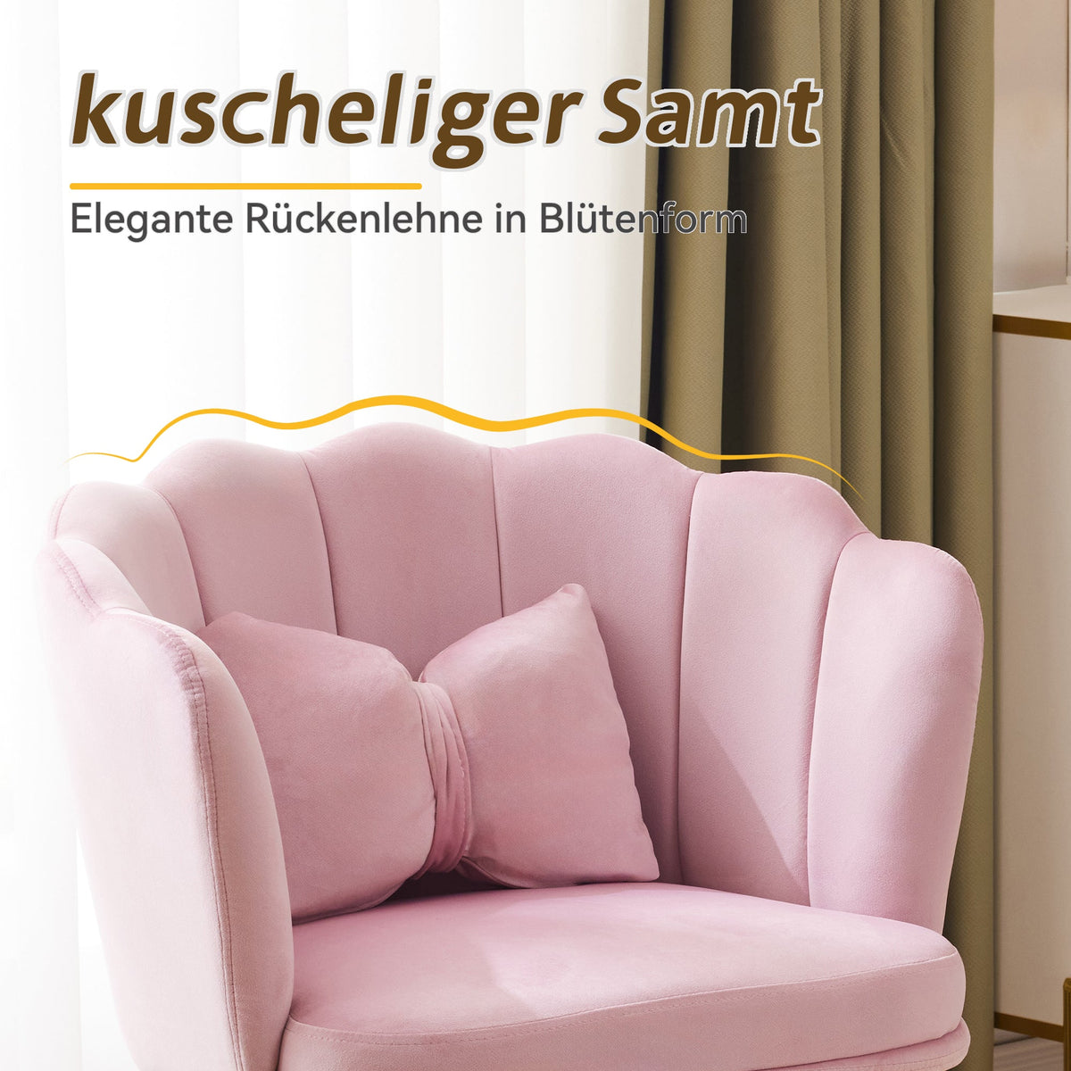 Armchair: Velvet Petal Back with Gold Legs, Modern