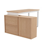 Simple Office Desk with 3 Drawers, 2 Open Shelves, Steel Frame - Natural
