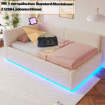 Upholstered Bed 90x200cm with LED Lighting, USB Ports and Hydraulic Storage, Beige Velvet