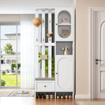 Compact Wardrobe Set with 2 Cabinets, Tempered Glass, Shoe Bench & Cushion, White