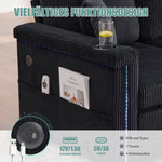 Velvet Sofa with LED & USB-C, Storage Footrest, Cup Holders, Black