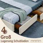 Double Bed 140x200cm 4 Storage Drawers Chenille - Beige