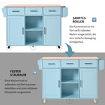 Dining Trolley Sideboard Extendable Fold-Down Worktop Storage Casters Blue/Solid Wood Grain