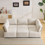 Semi-Compressed Modular Sofa Set, Versatile Flexible Wood Frame, Beige Linen Fabric