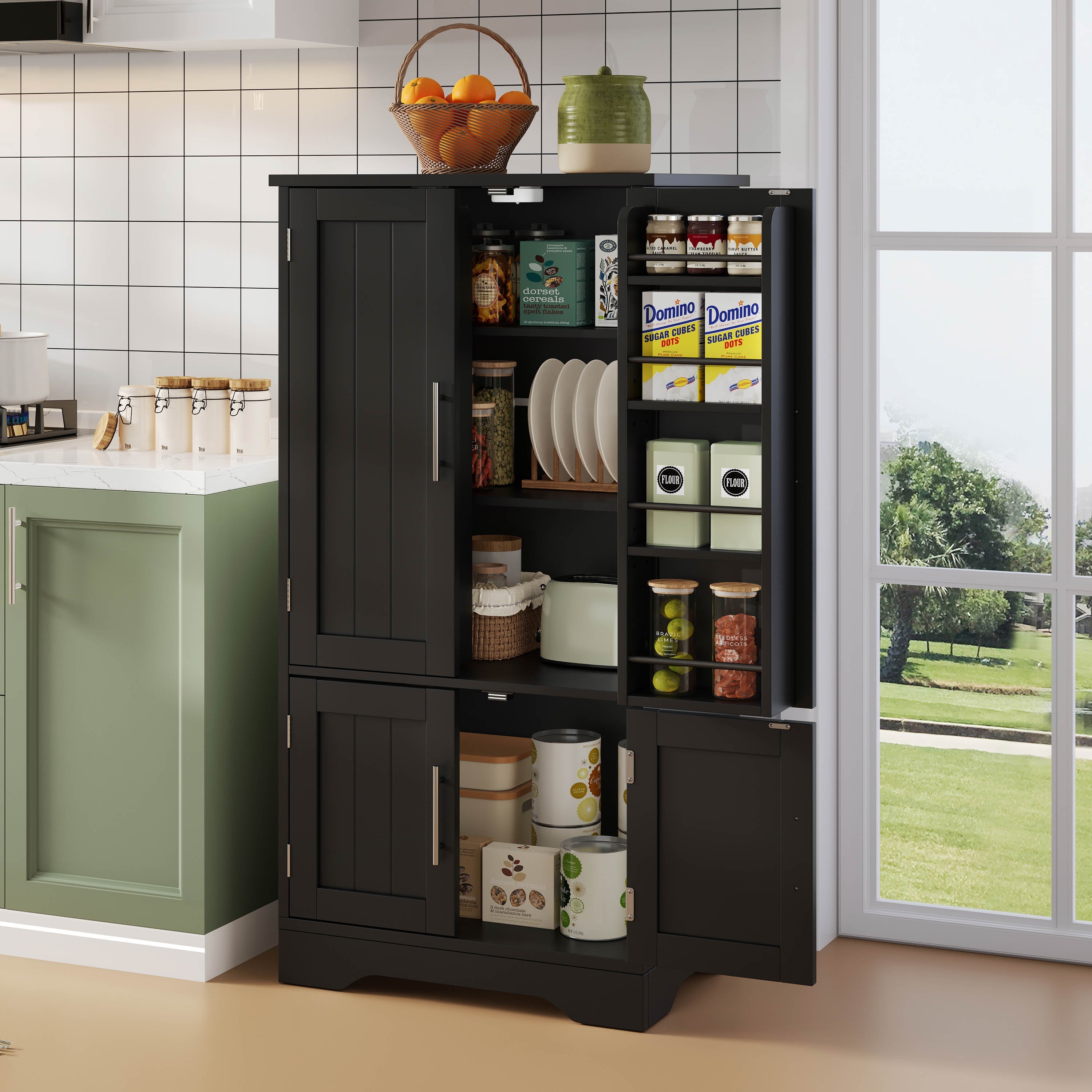 Kitchen Cabinet 4-Door Storage 120x60x40cm LED Sensor Light Black