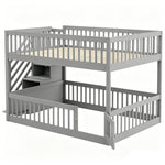 Bunk Bed 140x200 with Safety Stairs & Drawers, Grey Wood
