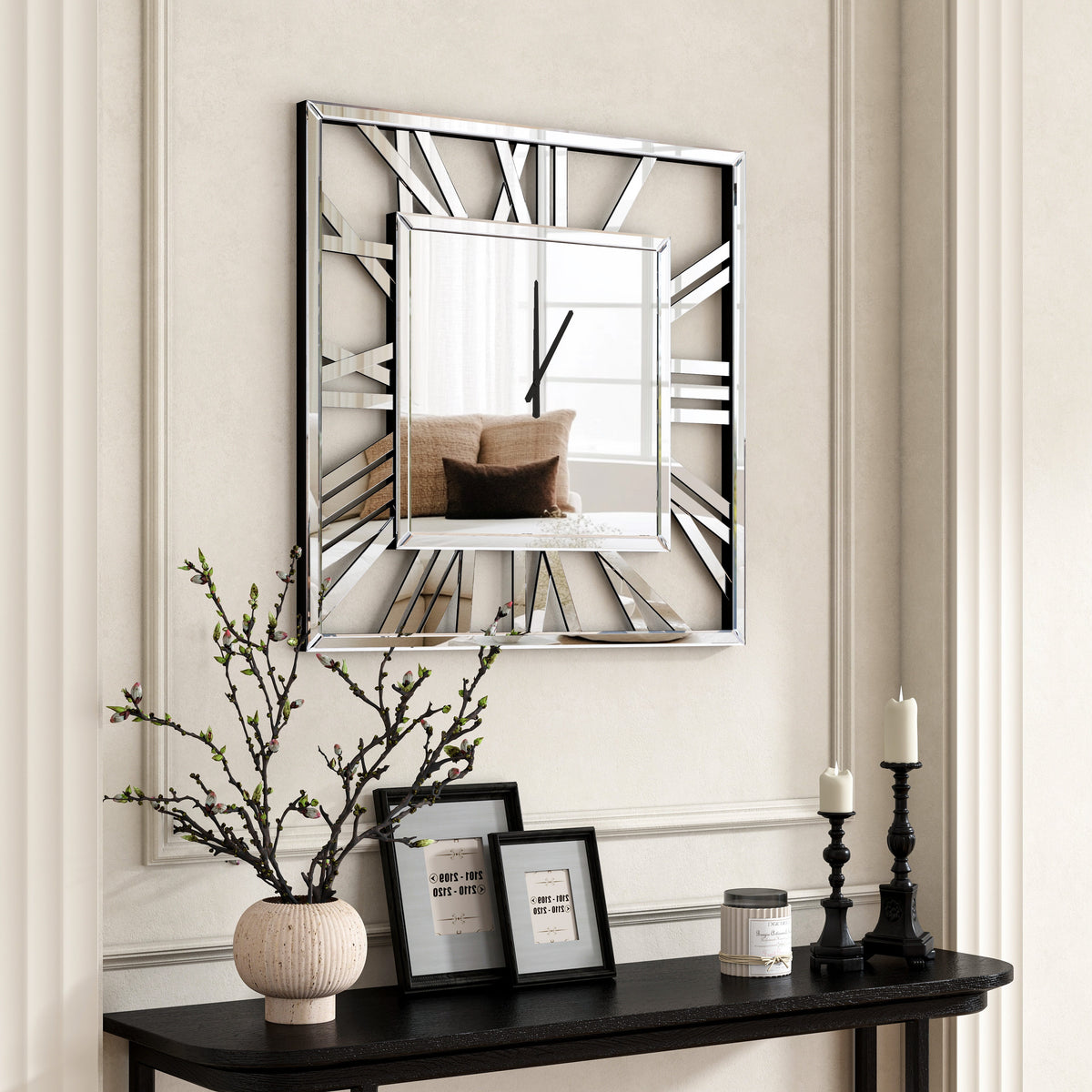 Wall Clock Large Square Glass