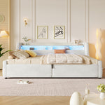 Velvet Platform Bed 140x200 with Hydraulic Storage & LED, Beige