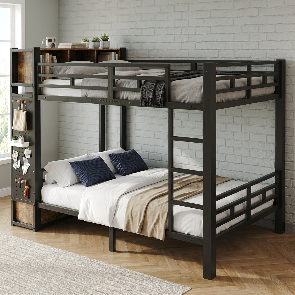 Bunk Bed 120x200 cm with Multifunctional Storage System, Black Metal