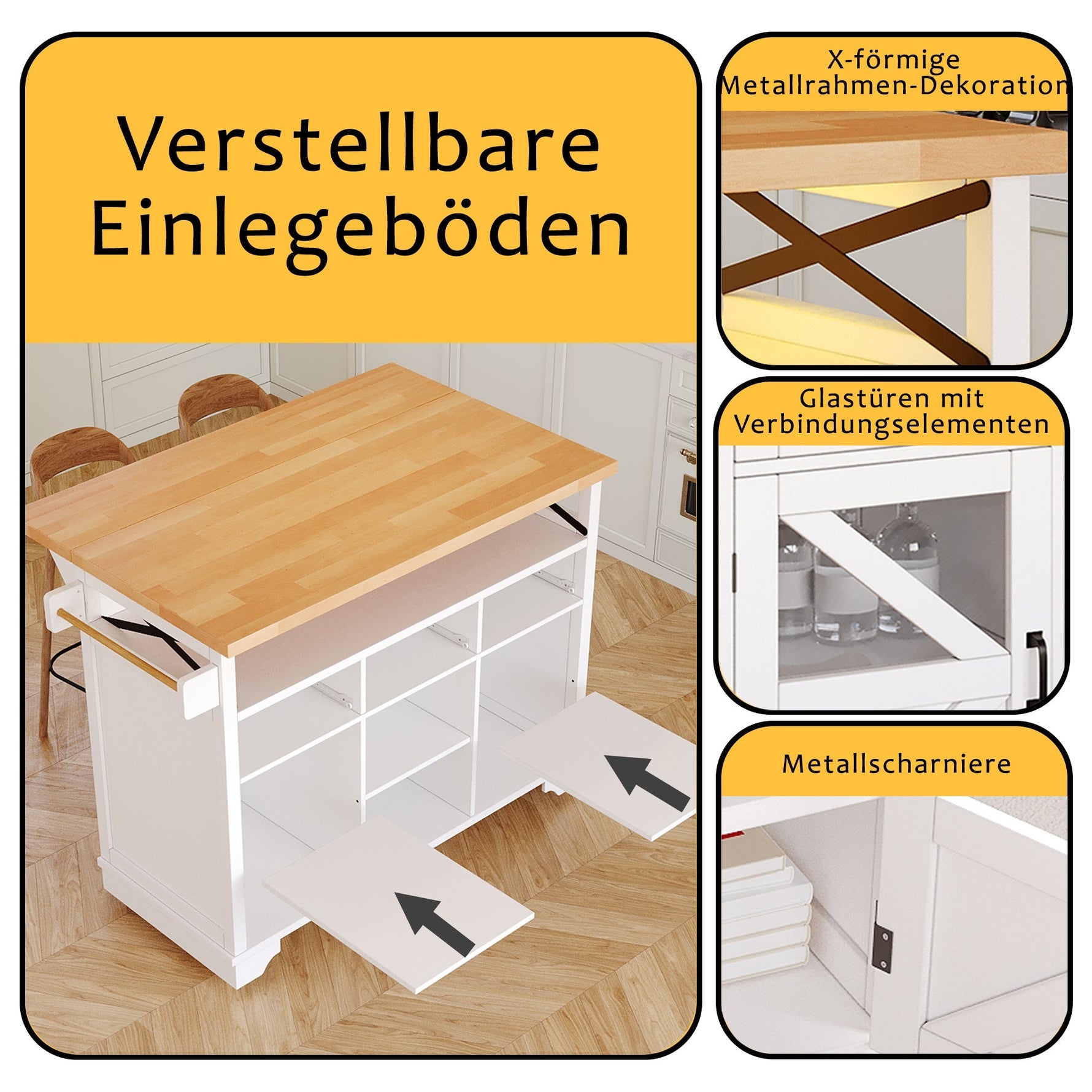 Multifunctional Kitchen Trolley App LED Folding Table 3 Drawers