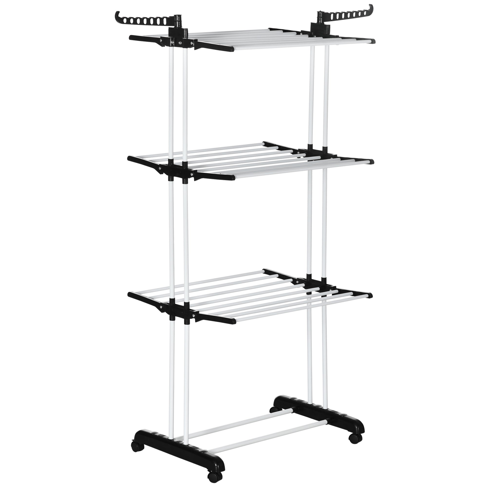 Clothes Drying Rack, Tower-Style 4 Levels Extendable with Wheels, Black