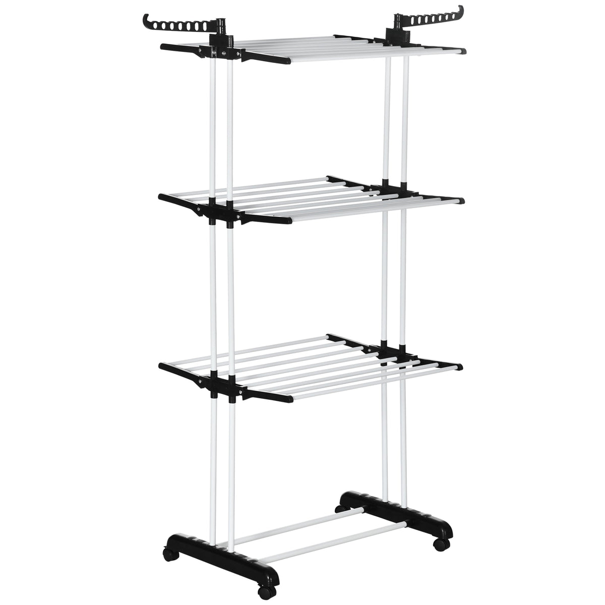 Clothes Drying Rack, Tower-Style 4 Levels Extendable with Wheels, Black