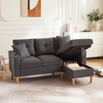 Sofa, L-Shaped Modern 3-Seater with Chaise, Storage, Cup Holder, Pillows