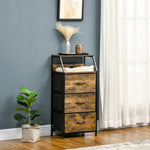 Fabric chest of drawers with 3 drawers, steel frame, rustic brown