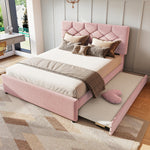 Upholstered Bed 140x200cm with Pull-Out Bed, Pink
