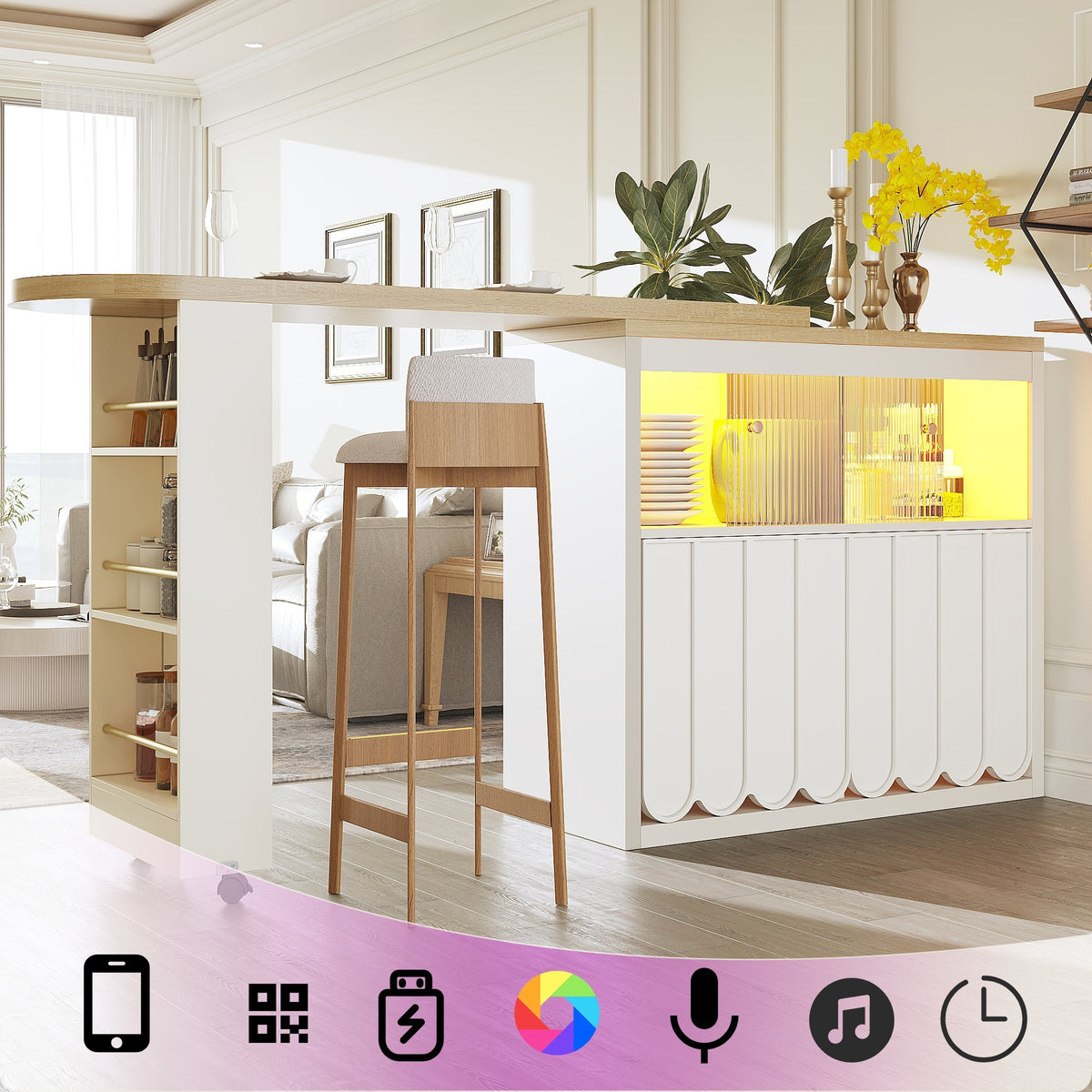 Telescopic Bar Table Storage LED Movable - White