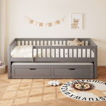 Solid Wood Sofa Bed, Pull-out Storage Drawers Safety Rail 90x200cm, Grey